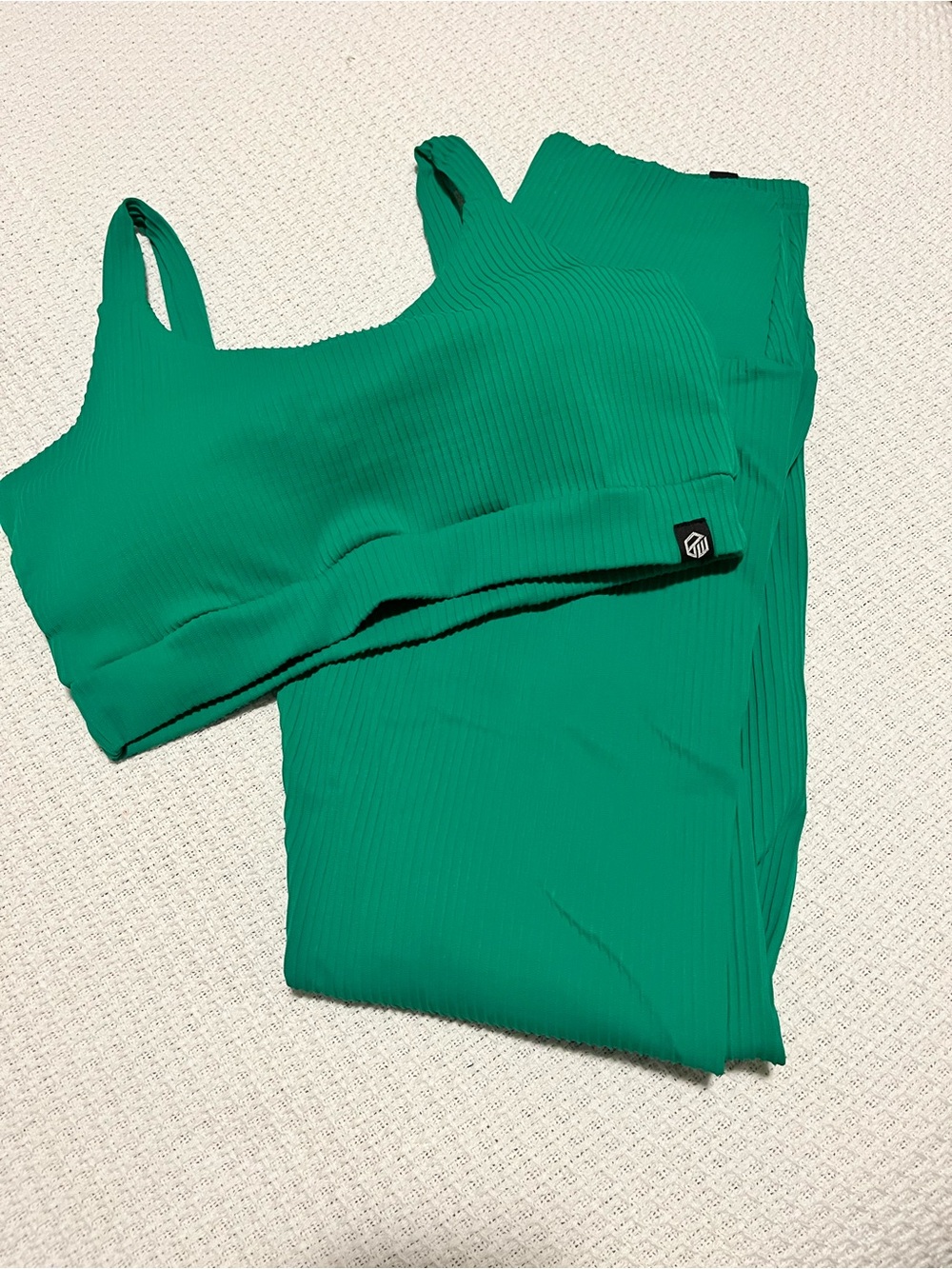 Green Ribbed Sports Bra and Leggings Set